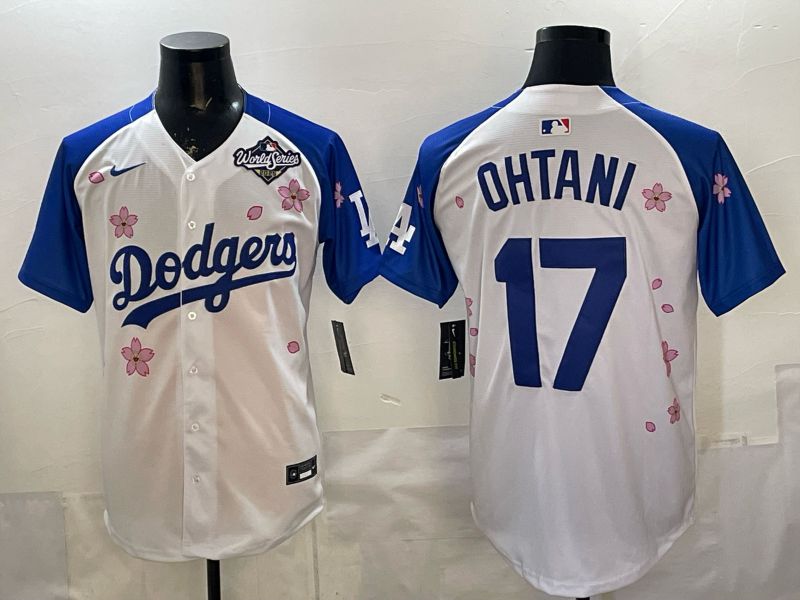 Men Nike 2026 Los Angeles Dodgers #17 Ohtani White Blue Sakura Edition Game MLB Jersey 120810